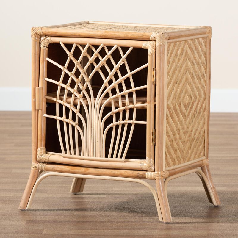 Bali & Pari Danna Modern Bohemian Natural Brown Rattan Nightstand