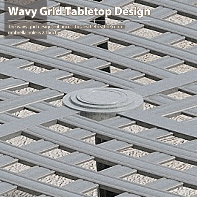 Mondawe 53" Powder Coated Cast Aluminum Outdoor Dining Table with Umbrella Hole