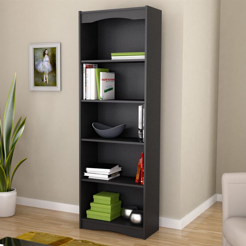 Hivvago Contemporary Black Bookcase with 5 Shelves and Curved Accents