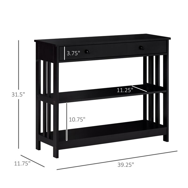 Black Entryway Table: Console with Drawers and 2 Shelves