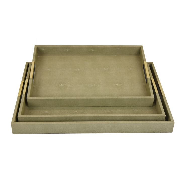 Koi 3pc Nested Serving Tray Set, Faux Texture, Wood