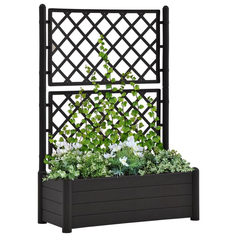 Simi Garden Flower Planter with Trellis, Anthracite Gray, 17x40x56 - Benzara image number 1