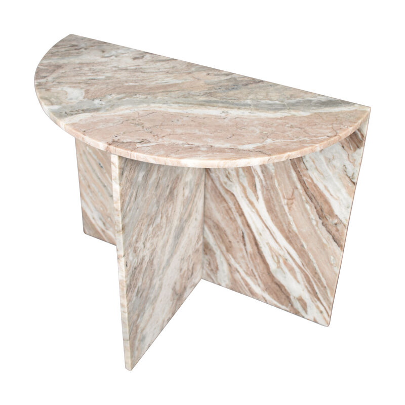 Patrice 24" Art Deco Minimalist Natural Marble Handmade Demilune Side Table