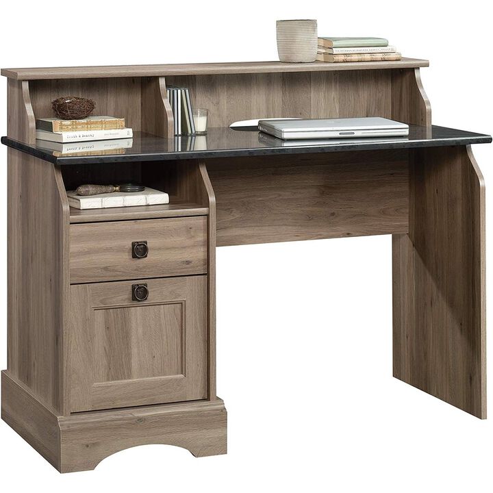 QuikFurn Rustic Oak Slat Top Computer Desk w/ Filing Cabinet