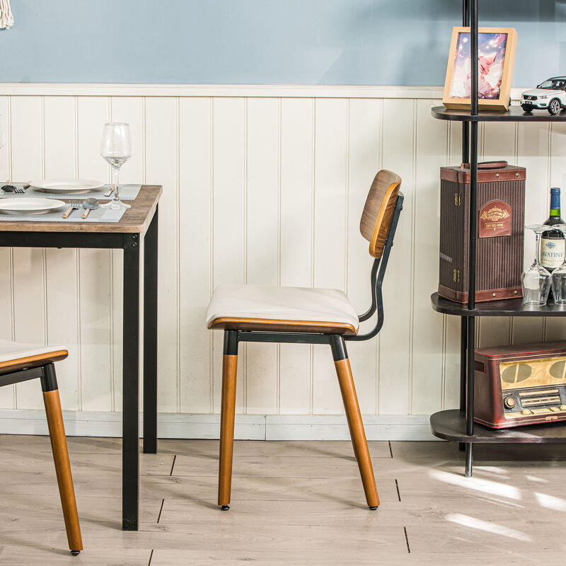VICTORIA Set of 2 Wood and Faux Leather Dining Chairs