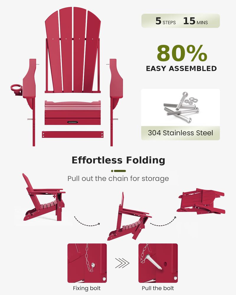 MUCHENGHY Folding Adirondack Chairs, Patio Chairs, Lawn Chairs, Outdoor Chairs, Adirondack Chair Plastic, Fire Pit Chairs, Weath