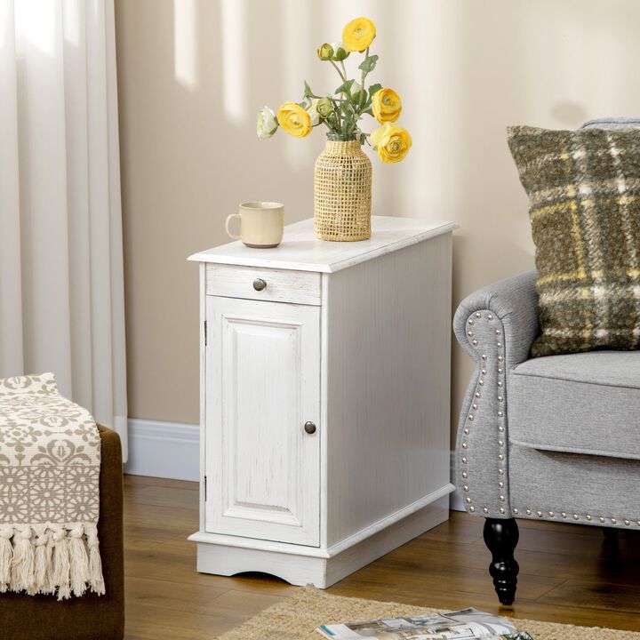 White Living Room Accent: End Side Table with Flip Top & Storage