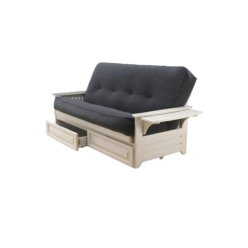 Phoenix Frame/Antique White Finish/Marmont Thunder Mattress/Storage Drawers