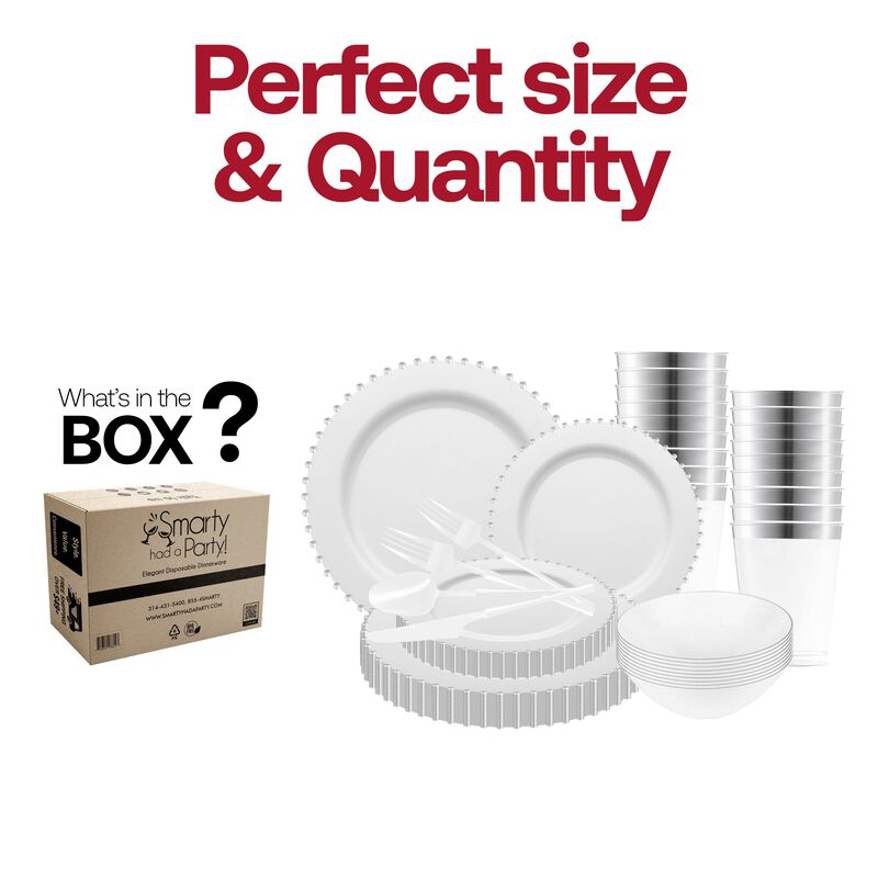White with Silver Pearl String Round Plastic Tableware Set (120 Sets) image number 5