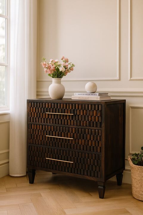 Artisan Furniture Solid Wood Arno Chest ,Mocha Tone,3-Drawers