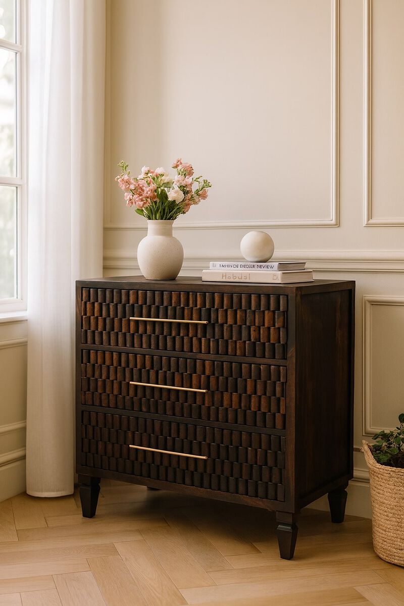 Artisan Furniture Solid Wood Arno Chest ,Mocha Tone,3-Drawers image number 1