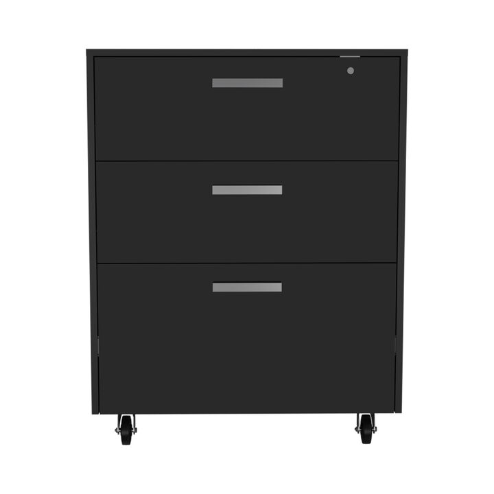 HomeRoots 35" Black Wood Three Drawers Filing Cabinet