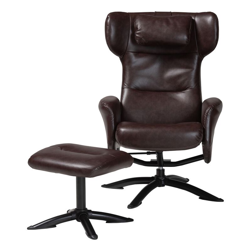Baxton Studio Elwood Modern Black Faux Leather 2 Piece Lounge Chair and Footrest Set