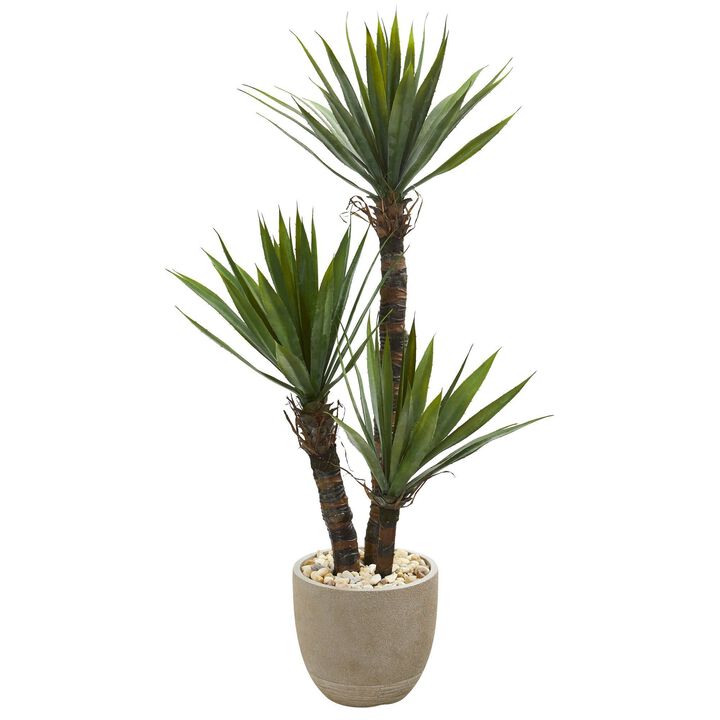 Nearly Natural 56-in Yucca Artificial Tree in Sandstone Planter