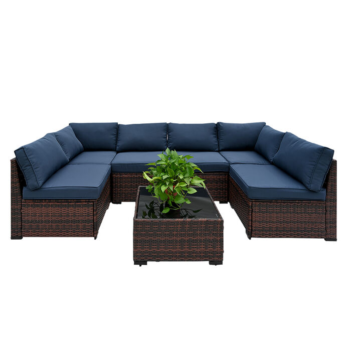 Mondawe 7 Piece Patio Furniture Set, Rattan Outdoor Conversation Set with Cushions and Pillows