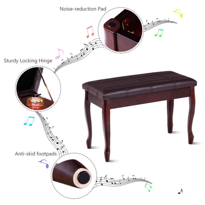 Hivvago Solid Wood PU Leather Piano Bench with Storage