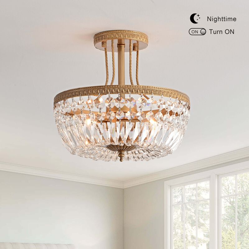 Flavia 3-Light Brushed Champagne Silver 13" Crystal Teardrop Tiered Chandelier image number 5
