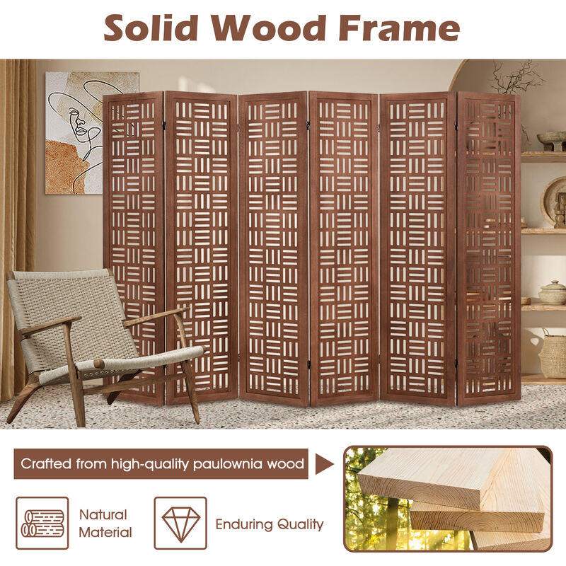 Solid Wood 6 Panel Folding Room Divider Privacy Screen image number 5
