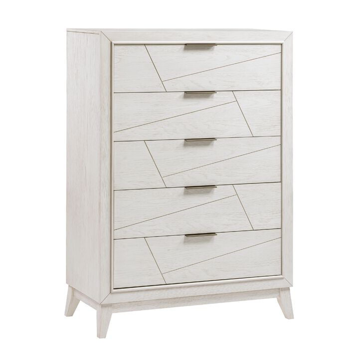 Zine Tall Dresser Chest, 5 Drawers, Antique White, Flat Black Handles - Benzara
