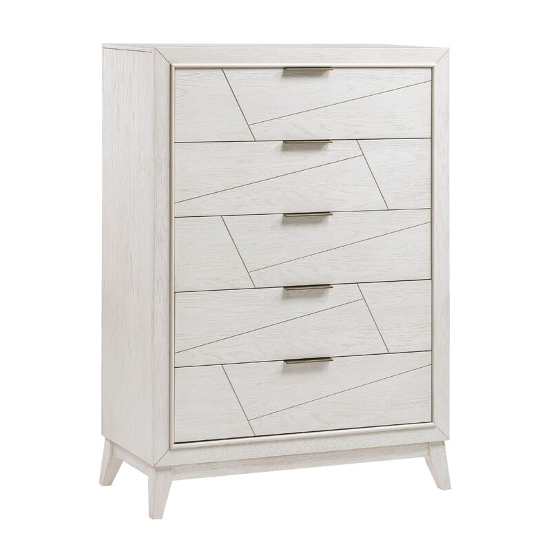 Zine Tall Dresser Chest, 5 Drawers, Antique White, Flat Black Handles - Benzara