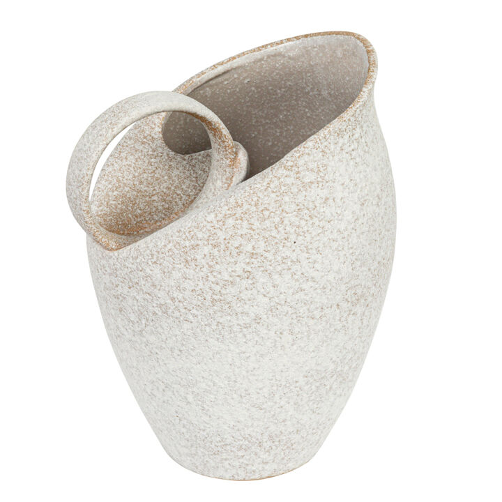 9 Inches 82-Ounce Textured Stoneware Pitcher in Reactive Glaze, White