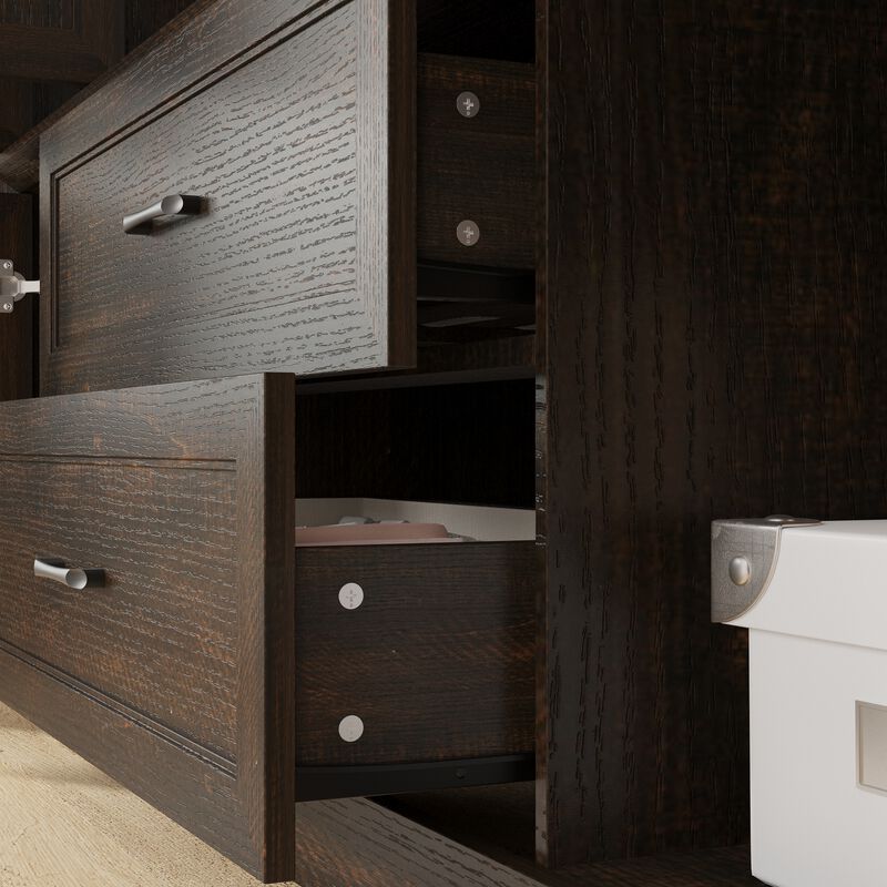 FUFU&GAGA 6-Door 2-Drawer Wardrobe with Black Metal Handles, Dark Brown Wood Grain Finish (62"W x 20.9"D x 79.7"H), Dark Brown