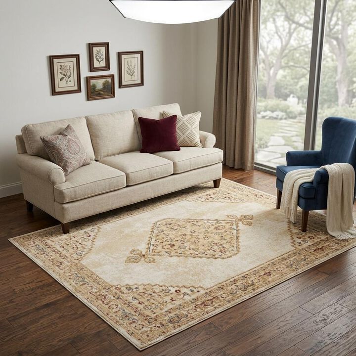 HomeRoots Medallion Power Loom Distressed Area Rug