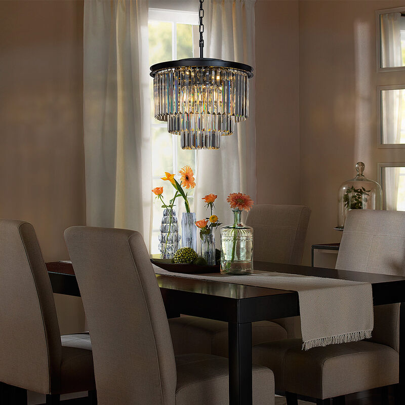 6-Lights Modern Black 3-Tier Round Crystal Fringe Chandelier image number 2