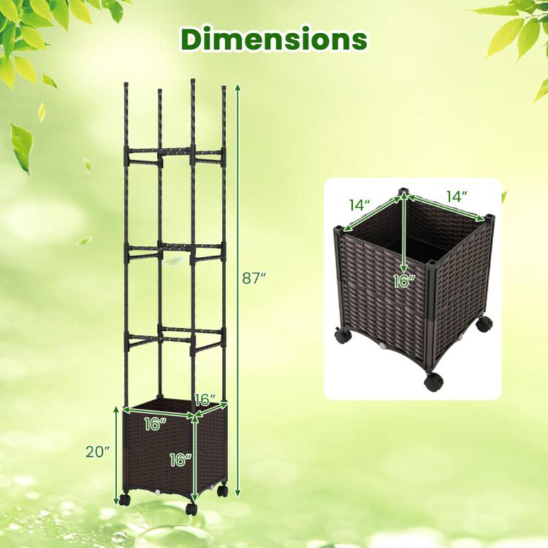 Hivvago 87 Inch Tall Raised Garden Bed with Plant Box Trellis and Lockable Wheels Adjustable Height