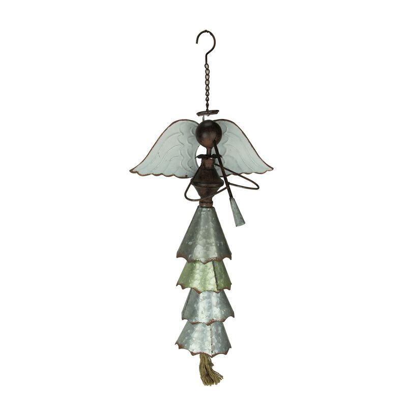 Galvanized And Rustic Brown Metal Trumpeting Angel Wind Chime image number 0