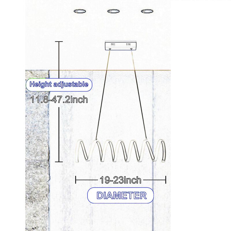 Modern Ceiling Pendant Light, Suspended Aluminum Spiral Loop, 23 Inch - Benzara