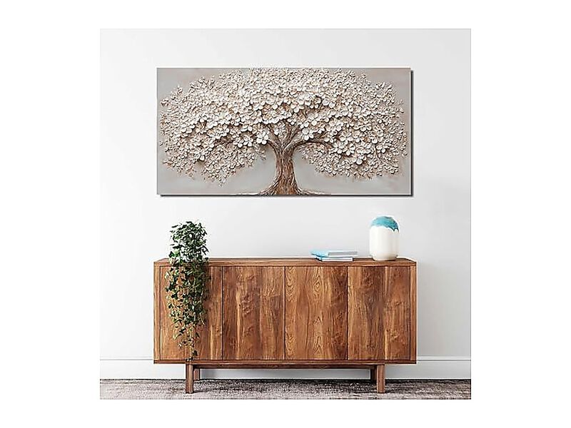 Canvas Wall Art Decor Modern Botanical Living Room Tree Life White Flower Walls image number 3