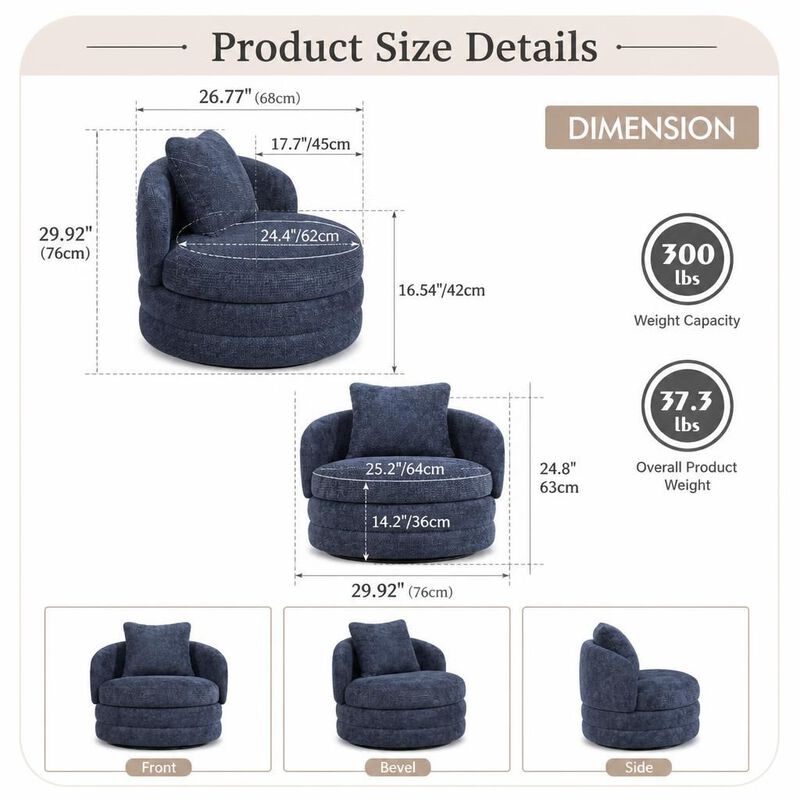 GOODSILO 30 Inch Wide 360 Degree Swivel Barrel Accent Chair Chenille Upholstered Comfy Single Armchair for Living Room Bedroom and Lounge image number 1