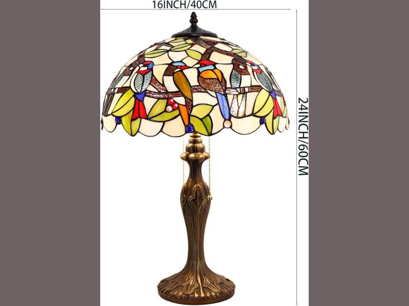 Tiffany Table Lamp Stained Glass Birds Design Bedside Desk Lamp Metal Base image number 2