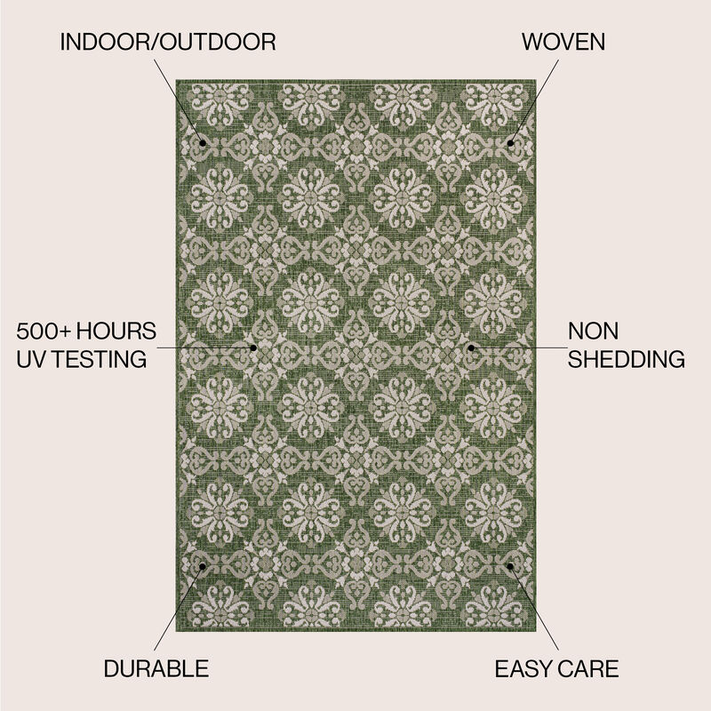 Amora Traditional Mediterranean Tile Design Indoor/Outdoor Area Rug