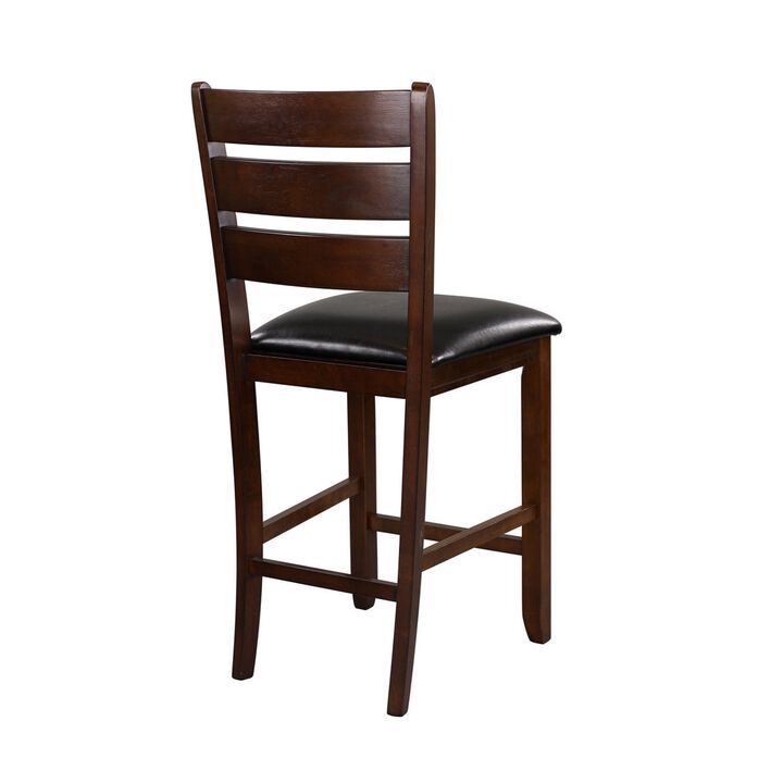 WoodCounter Height Chairs With Slatted Backs, Set of 2, Dark Brown-Benzara