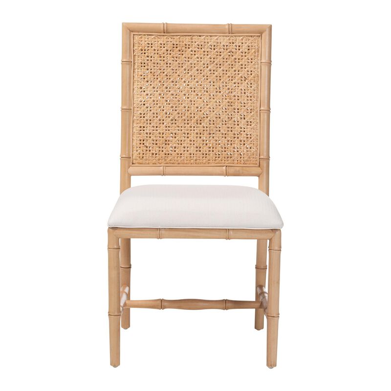 bali & pari Sandy Dining Chair - Crafted Wood and Natural Rattan Side Chair with Bamboo Motif and Upholstered Seat image number 1
