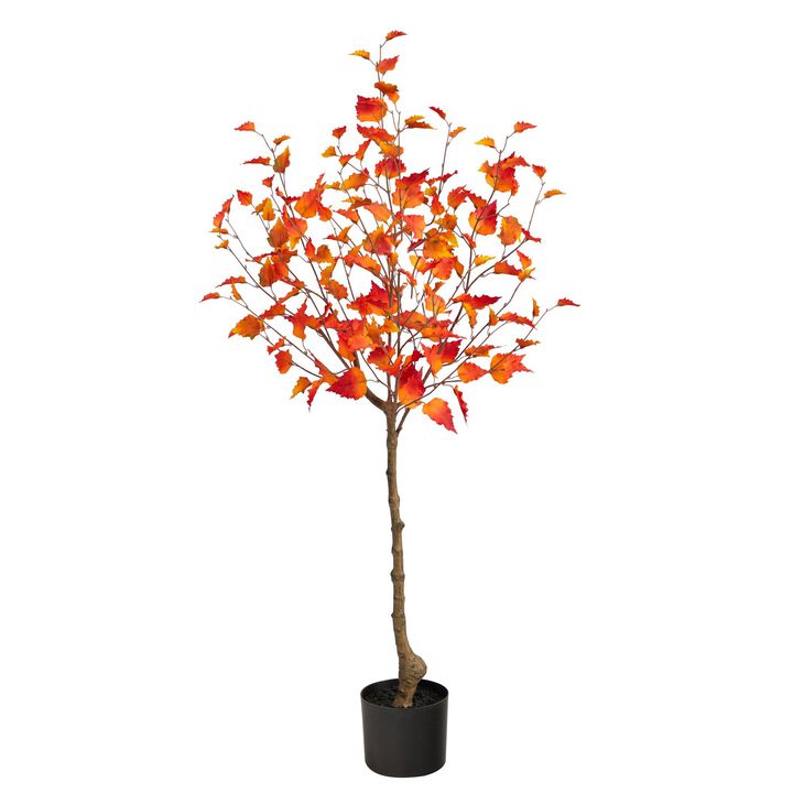 Nearly Natural 4-ft Fall Birch Artificial Autumn Tree