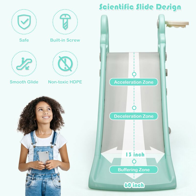 3-in-1 Kids Slide Climber Play Set with Basketball Hoop and Ball