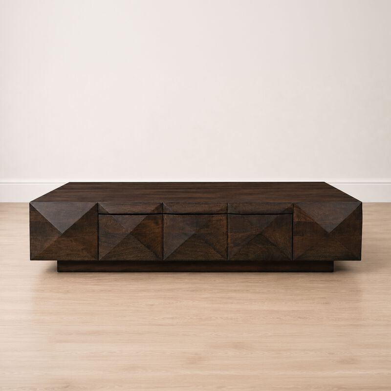 Jisaku 48 Inch Coffee Table with Storage Drawer, 3D Diamond Carved Panels, Walnut Brown Mango Wood image number 6