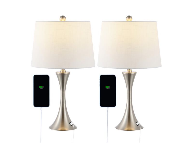 Bennett Modern Glam Iron Hourglass LED Table Lamp with USB Charging Port