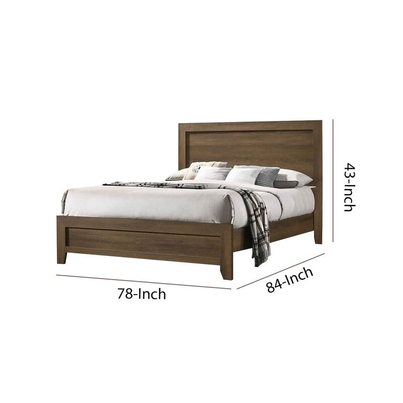 Transitional Style Wooden Eastern King Bed with Raised Molding Trim, Brown-Benzara