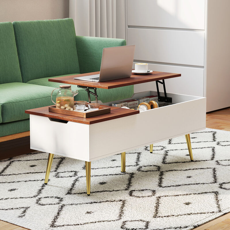 Lift Top Coffee Table with 2 Hidden Storage Compartments for Living Room
