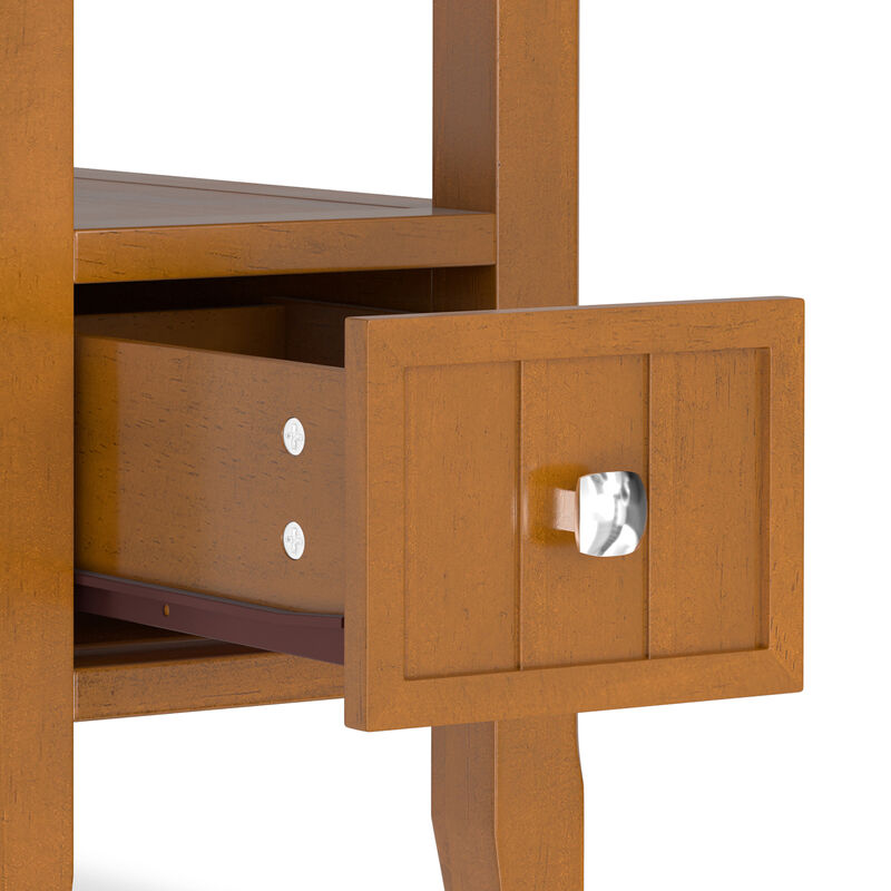 Acadian 14 inch Wide Solid Wood Transitional Narrow Side Table with Drawer in Light Golden Brown