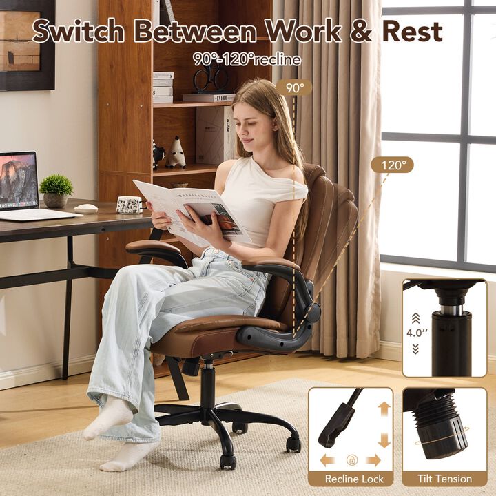 Ergonomic Leather Office Chair with Flip-Up Armrests, Lumbar Support, Swivel & Rocking &ndash; Home Office Desk Chair