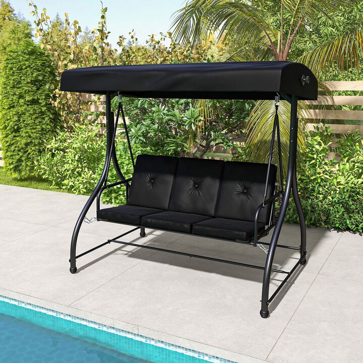 Mondawe 3 Seat Outdoor Converting Glider Porch Swing with Adjustable Canopy