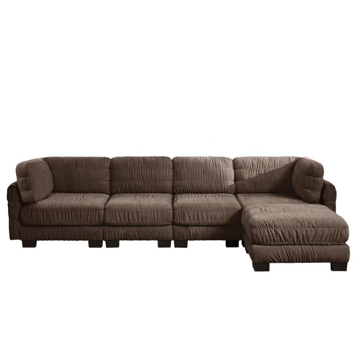 4 seat modular sectional sofa, Chenille L shaped sectional couch with ruched detailing, Modular sectional with movable ottoman