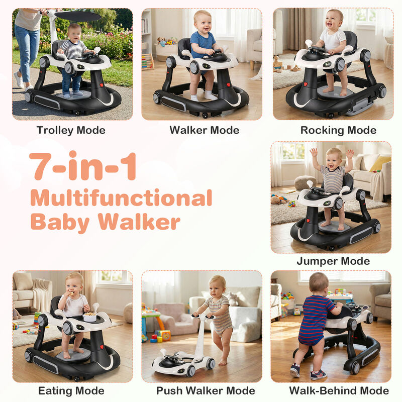 6-in-1 Portable Baby Walker with Canopy and Activity Center with Music image number 4