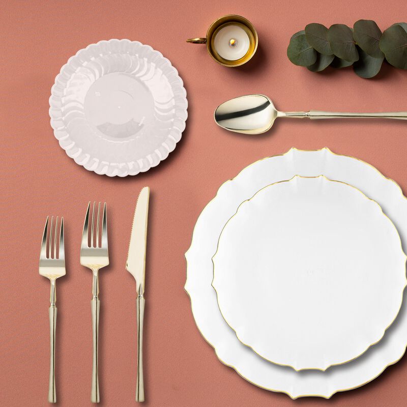 Clear with Gold Rim Round Lotus Plastic Tableware Set (60 Sets) image number 7
