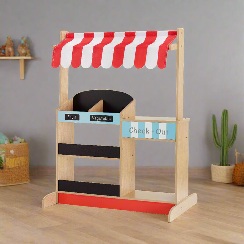 Teamson Kids My Little Helper Market Stand Playset with Awning and Produce Stand, Multicolor image number 6